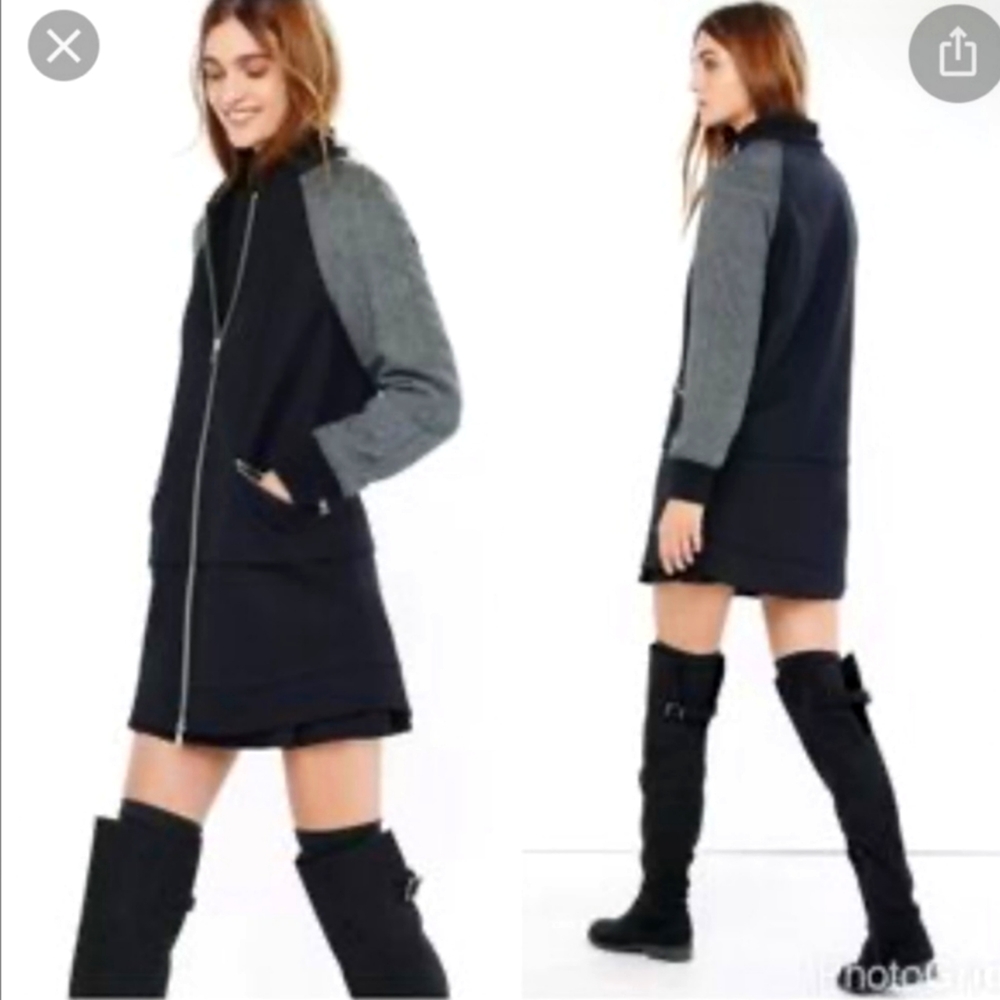 $198 EXPRESS Black & Herringbone Varsity Hooded Jacket Coat XS New